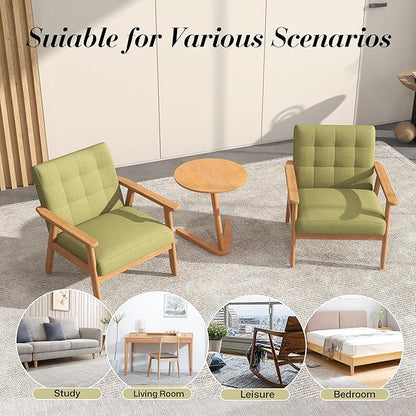 KCC Mid-Century Modern Linen Fabric Accent Chair, Upholstered Leisure Chair Comfy Reading Side Chair with Armrest and Solid Wood Frame for Living Room Bedroom Balcony(Green)
