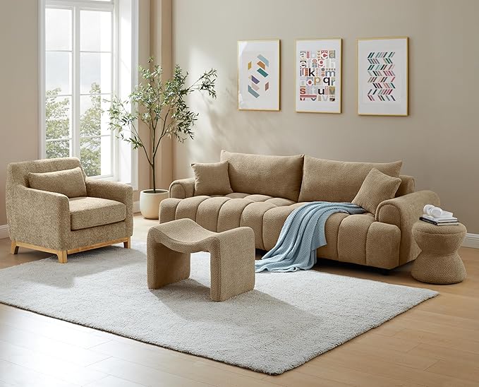 VANOMi Small Footstool Ottoman, Multi-Functional Modern Foot Stool, Sofa Footrest Extra Seating for Living Room, Entryway, Hallways and Bedrooms, Small, Camel