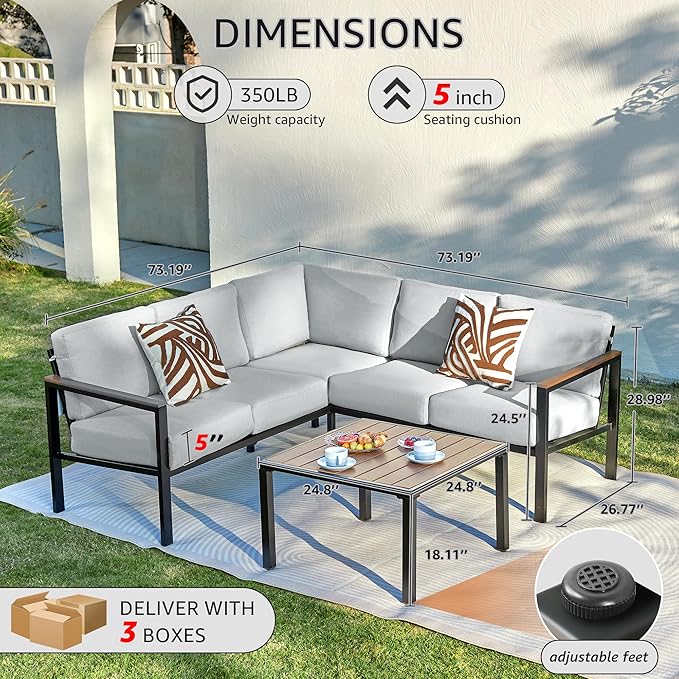 NATURAL EXPRESSIONS 6 Pieces Patio Furniture Set,Outdoor Patio Sectional Furniture Set Outdoor Couch Sofa Set with Anti-Scald Armrest &Tabletop,Ergonomic Design Highback,Thick Soft Cushions for Yard