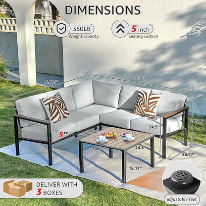 NATURAL EXPRESSIONS 6 Pieces Patio Furniture Set,Outdoor Patio Sectional Furniture Set Outdoor Couch Sofa Set with Anti-Scald Armrest &Tabletop,Ergonomic Design Highback,Thick Soft Cushions for Yard