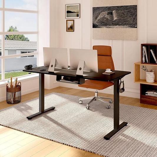 FLEXISPOT EN2 Whole-Piece Standing Desk with Clamp Power Strip, 60 x 24 Electric Stand Up Height Adjustable Desk with Cable Management (Black Frame + 60" Black Top, 2 Packages)