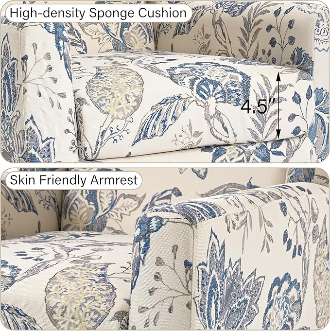 Accent Chair, Modern Linen Blend Arm Chair for Living Room, Bedroom, Comfy High-Resilient Sponge Reading Chair for Small Spaces (Pattern Leaf, Set of 2)