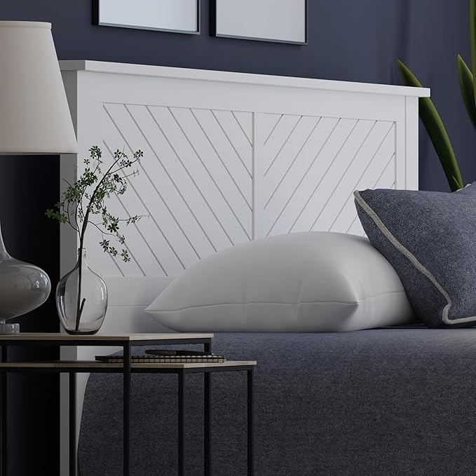 Serene Poplar Wood King Size Headboard in White, Modern Farmhouse Panel with Chevron Scoring, Casual Coastal Style, Easy Assembly, Quality Materials