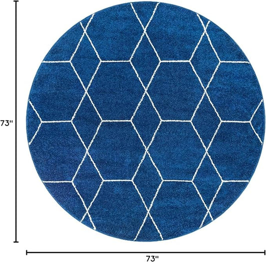 Unique Loom Trellis Frieze Collection Area Rug - Geometric (6' Round, Navy Blue/ Ivory)