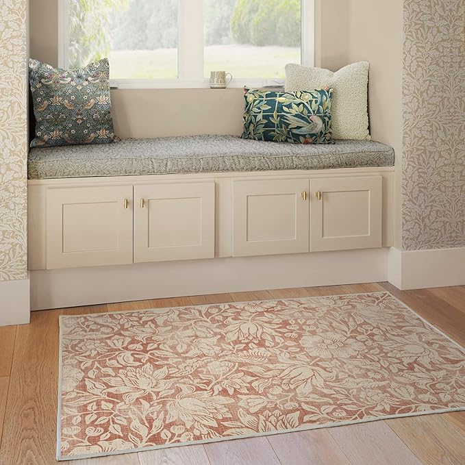 RUGGABLE x Morris & Co Washable Area Rug – Mallow Rust Red 4x6, Stain-Resistant, Non-Slip – Medium Machine Washable Rugs for Living Room, Bedroom, Hallway, Entryway & Office–with Cushioned Pad