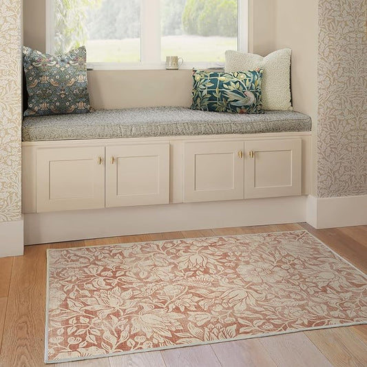 RUGGABLE x Morris & Co Washable Area Rug – Mallow Rust Red 4x6, Stain-Resistant, Non-Slip – Medium Machine Washable Rugs for Living Room, Bedroom, Hallway, Entryway & Office–with Cushioned Pad