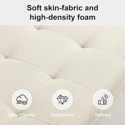 Square Ottoman with Storage Tufted Upholstered Storage Ottoman Square Coffee Table Ottomans with Legs 28’’ Large Fabric Footrest Ottomans Stool with Lift Top for Living Room Beige
