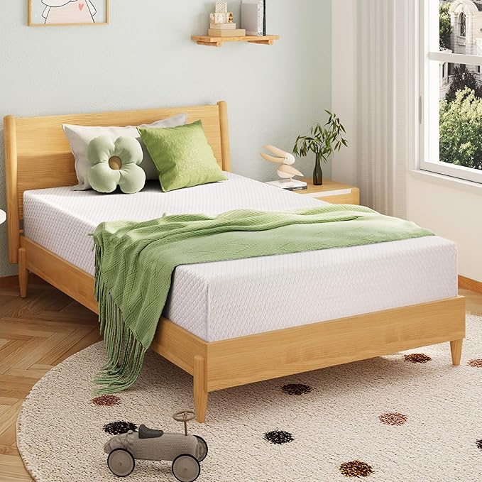 EGOHOME 5 Inch Twin Mattress for Kids, Memory Foam Mattress with Cooling Green Tea Gel, Relieve Pressure with Medium Firm Support, CertiPUR-US Certified, 75''L x 38''W, White