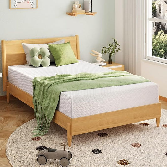 EGOHOME Twin Size Memory Foam Mattress, 10 Inch Bed Mattress in A Box with Cooling Green Tea Gel, Relieve Pressure with Medium Support, CertiPUR-US Certified, 75''L x 38''W, White