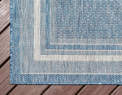 Unique Loom Outdoor Border Collection Area Rug - Soft Border (7' 1" x 10' Rectangle, Blue/ Ivory)