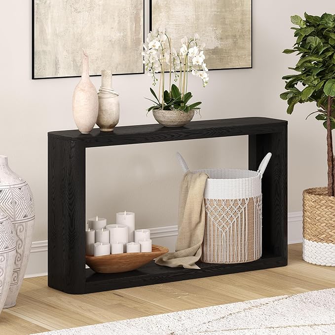 Henn&Hart 52" Wide Rectangular Console Table in Natural Black, for Home, Living Room, Bedroom, Entertainment Room, Office