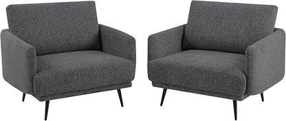 Oversized Accent Chair for Living Room Chairs Reading Arm Chair Comfy Modern Single Sofa Side Chairs with Metal Legs & Soft Cushion for Bedroom, Waiting Room (Chenille Dark Grey, Set of 2)