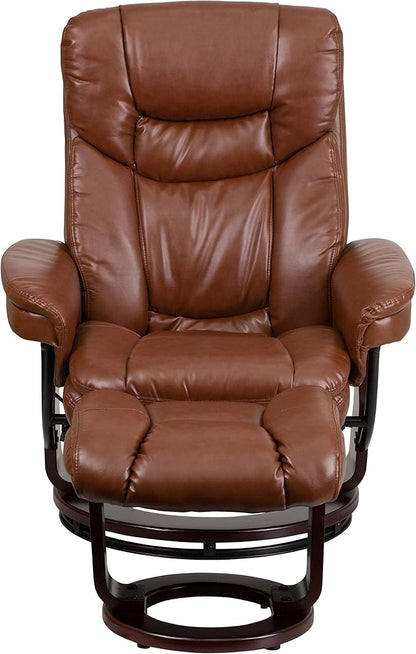 Flash Furniture Allie LeatherSoft Upholstered Recliner with Footrest, Arms, and Headrest, Padded Swivel Recliner Chair and Ottoman Set, Brown Vintage