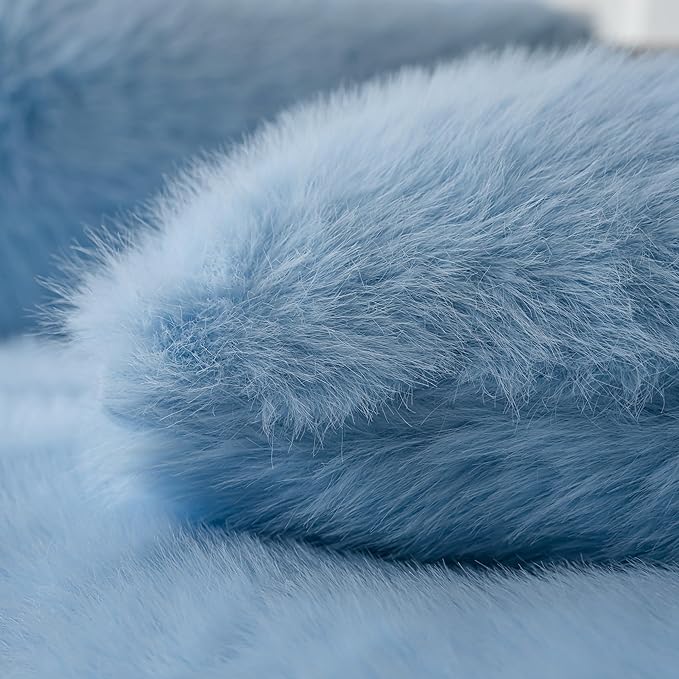 Neelvin Blue Faux Fur Cozy Fluffy Double-Sided Decorative Throw Pillow Covers 16x16 inch Set of 2,Velvet Pillowcase Cushion Case for Sofa Couch