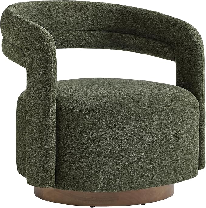 Swivel Accent Chair Set of 2, Upholstered Barrel Chair with Open Back Design, Modern Arm Chair with Wooden Base for Living Room Bedroom Reading Waitingroom,Green