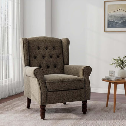 Accent Chair, Upholstered Armchair with Button Tufted High Back & Solid Wood Legs, Comfy Wingback Reading Single Sofa Chair for Small Spaces, Living Room, Bedroom-Taupe, Set of 2
