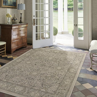 RUGGABLE x Morris & Co Washable Area Rug – Montreal Natural Stone 5x7, Stain-Resistant, Non-Slip – Medium Machine Washable Rugs for Living Room, Bedroom, Hallway, Entryway & Office–with Standard Pad