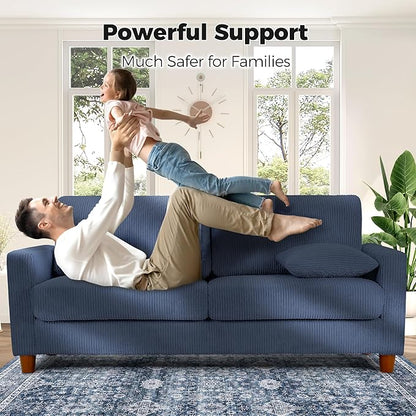 Kidirect 70in Corduroy Couch, Sofa No Tool Assembly, Comfy Couches for Living Room 21in Deeper Seats, Corduroy Sofas for Living Room with 2 Pillows, Oversized Loveseat Sofa, Boho Love Seat Blue Couch