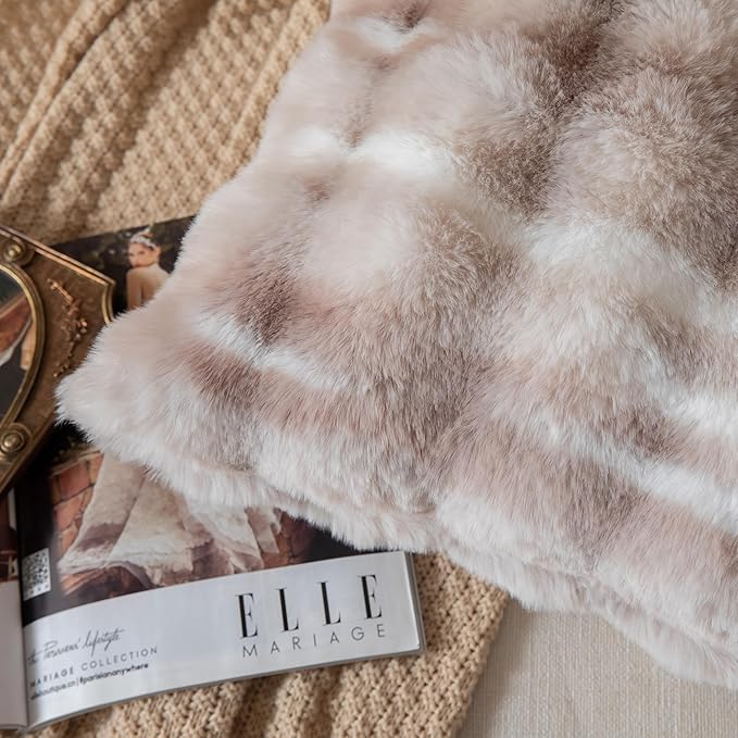 Pack of 2 Thick Plush Throw Pillow Covers Fluffy Wave Faux Fur Decorative Cushion Covers Soft Wool Pillowcase for Sofa Couch Livingroom 18x18 Inch White Taupe