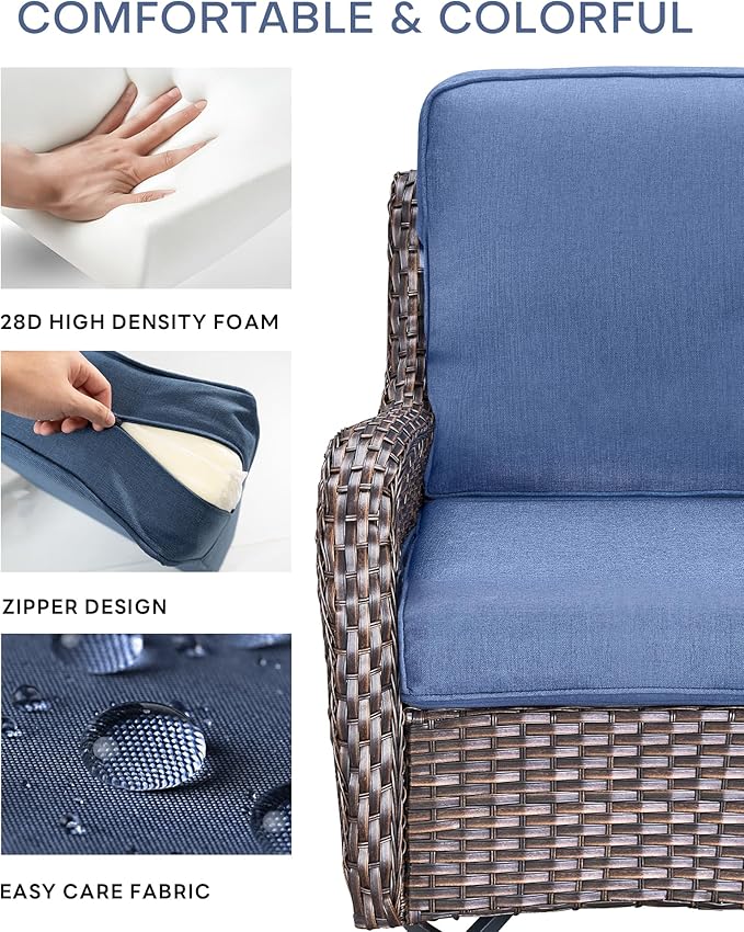 Pop 22x25/22x24 Outdoor Cushions for Patio Couch Chairs Set of 3 - High Back Comfy Outside Seat Cushions for Wicker Dining Rocker Glider Loveseat 3-Seater Sectional Sofa - Navy Blue/Classic
