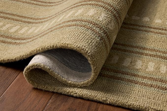 Loloi Chris Loves Julia Alfie Collection ALF-04 Green/Natural 2'-6" x 9'-9" Runner Rug Wool Neutral Living Bedroom Dining Carpet