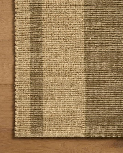Loloi Leanne Ford Weatherstaff Collection WTS-03 Natural/Olive 2'-6" x 7'-6" Runner Rug Jute, Striped, Neutral, Hallway, Kitchen, Mudroom, and Bathroom