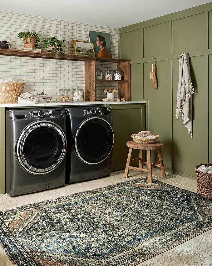 Loloi Magnolia Home by Joanna Gaines Banks Collection BAN-02 Denim/Clay 2'-0" x 5'-0" .13" Pile Height, Machine Washable, Accent Rug