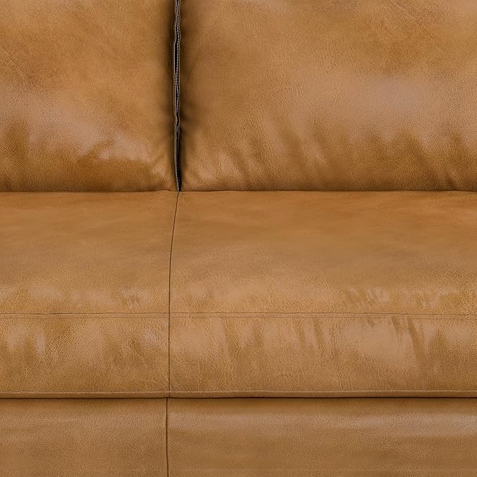 SIMPLIHOME Morrison 89-inch Wide Sofa in Sienna Top Grain Genuine Leather, Mid-Century Modern Design Couch for Living Room, Single Bench Cushion, 2 Back Cushions, 2 Bolster Pillows