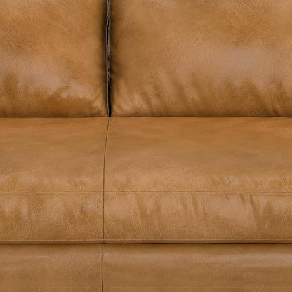 SIMPLIHOME Morrison 89-inch Wide Sofa in Sienna Top Grain Genuine Leather, Mid-Century Modern Design Couch for Living Room, Single Bench Cushion, 2 Back Cushions, 2 Bolster Pillows