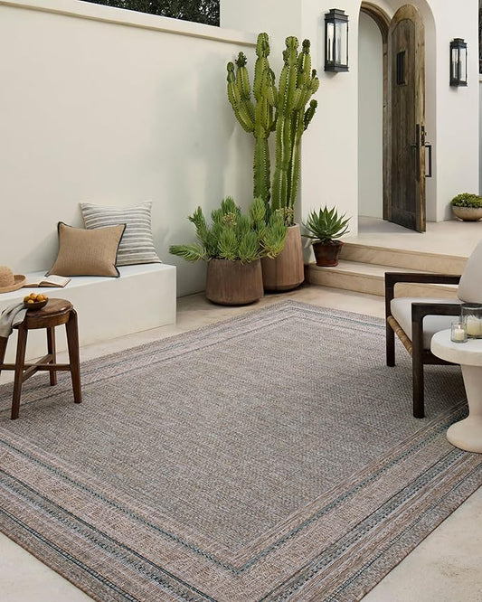 Loloi Amber Lewis Topanga Collection TOP-05 Natural/Teal 3'-11" x 5'-11" Indoor/Outdoor Accent Rug