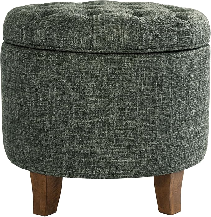 Homepop Home Decor | Upholstered Round Tufted Foot Rest Ottoman | Ottoman with Storage for Living Room & Bedroom | Decorative Home Furniture, Green Clover Fabric