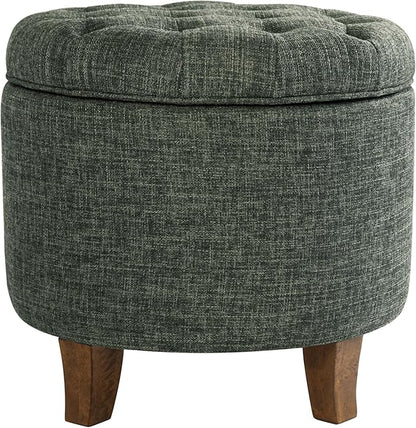 Homepop Home Decor | Upholstered Round Tufted Foot Rest Ottoman | Ottoman with Storage for Living Room & Bedroom | Decorative Home Furniture, Green Clover Fabric