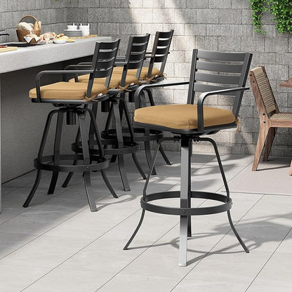 Pellebant Outdoor Swivel Barstools Set of 6, Aluminum 29.5" Bar Height Stool Chairs with Back & Footrest,Rust-Proof Tall Patio Bar Stools for Deck Lawn Garden, for Deck Lawn Garden,Teak
