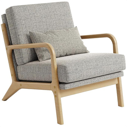 Claiks Mid-Century Modern Accent Chair, Living Room Armchair with Solid Wood Frame & Lumbar Pillow, Comfy Upholstered Lounge Chair for Bedroom, Office, Linen-Like Fabric, Dark Gray