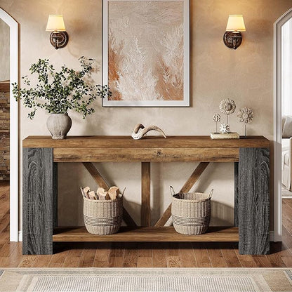 Tribesigns 70.9" Extra Long Entry Table, Farmhouse Wood Console Table with Storage, Modern Accent Sofa Table Behind Couch Foyer Tables for Entryway, Living Room, Entrance, Rustic Brwon