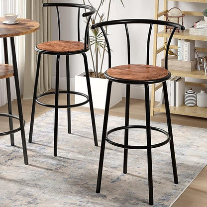VECELO Bar Stools Set of 4, Swivel Counter Barstools with Backrest, Bar Height Chairs for Dining Room, Kitchen Island, Pub, Easy Assembly, Brown