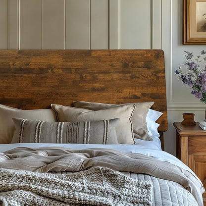 Acacia Serenity King Bed Frame and Headboard Solid Wood Platform Bed, King Size Bed Frame and Headboard, Scandinavian Wood Bed Compatible with All Mattress Types, Non-Slip and Noise-Free, Caramel