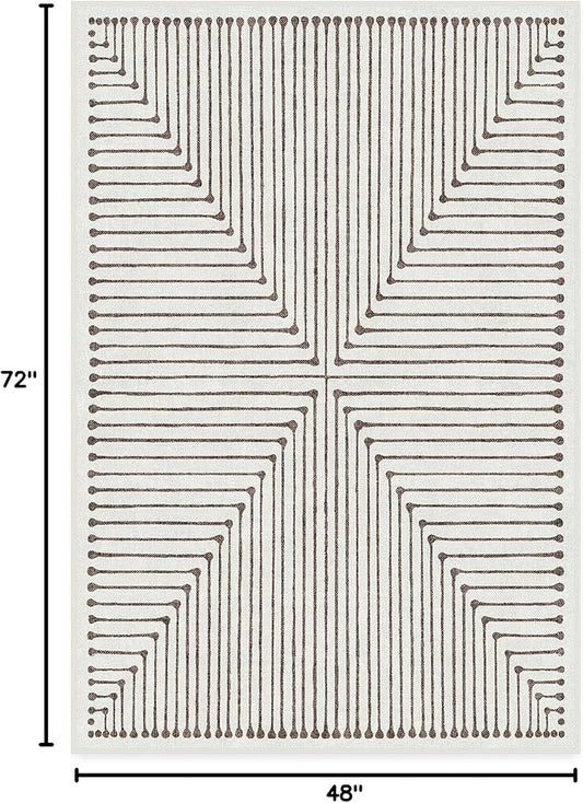 RUGGABLE x Jonathan Adler Machine Washable Modern Area Rug – Inkdrop Camel & Ivory 4x6, Stain-Resistant, Non-Slip – Medium Rugs for Living Room, Bedroom, Hallway, Entryway & Office–with Standard Pad