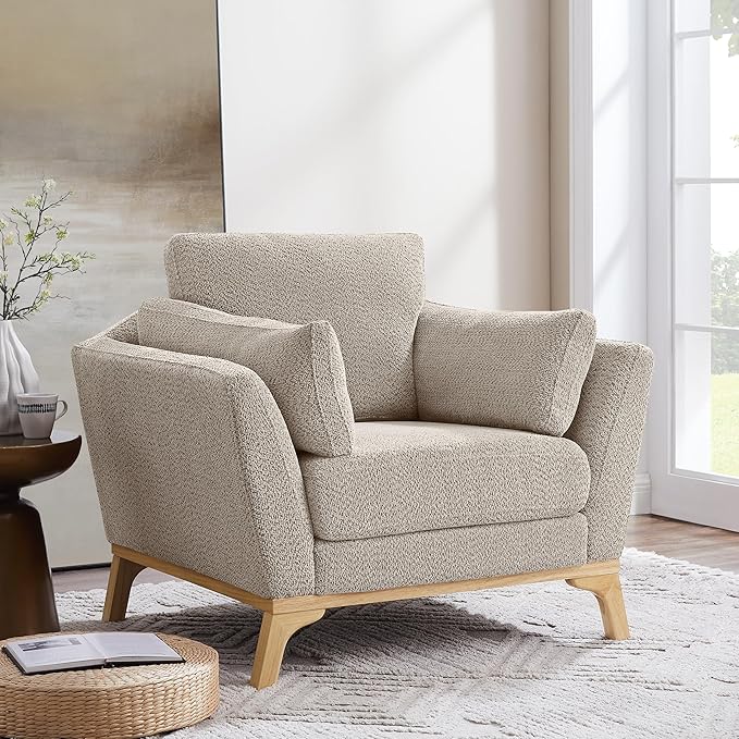 VANOMi Large-Sized Accent Chair, Thick Cushion Bedroom Reading Chair, Comfortable Living Room Single Sofa， Boucle Camel