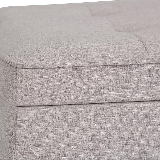 SIMPLIHOME Cosmopolitan 44 inch Wide Transitional Rectangle Storage Ottoman Bench with Open Bottom in Cloud Grey Linen Look Fabric, Assembled for the Living Room and Bedroom