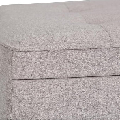SIMPLIHOME Cosmopolitan 44 inch Wide Transitional Rectangle Storage Ottoman Bench with Open Bottom in Cloud Grey Linen Look Fabric, Assembled for the Living Room and Bedroom