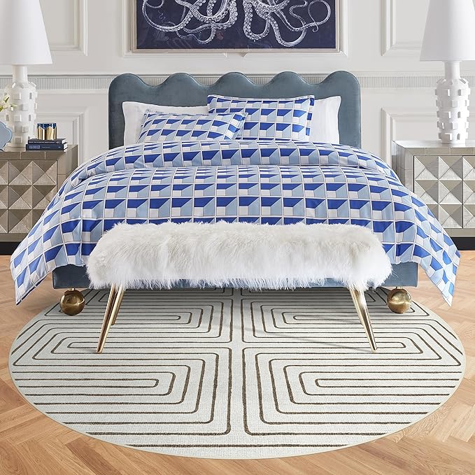 RUGGABLE x Jonathan Adler Machine Washable Area Rug – Labyrinth Camel/Ivory 8 ft Round, Stain-Resistant, Non-Slip – Large Rugs for Living Room, Bedroom, Hallway, Entryway & Office–with Cushioned Pad