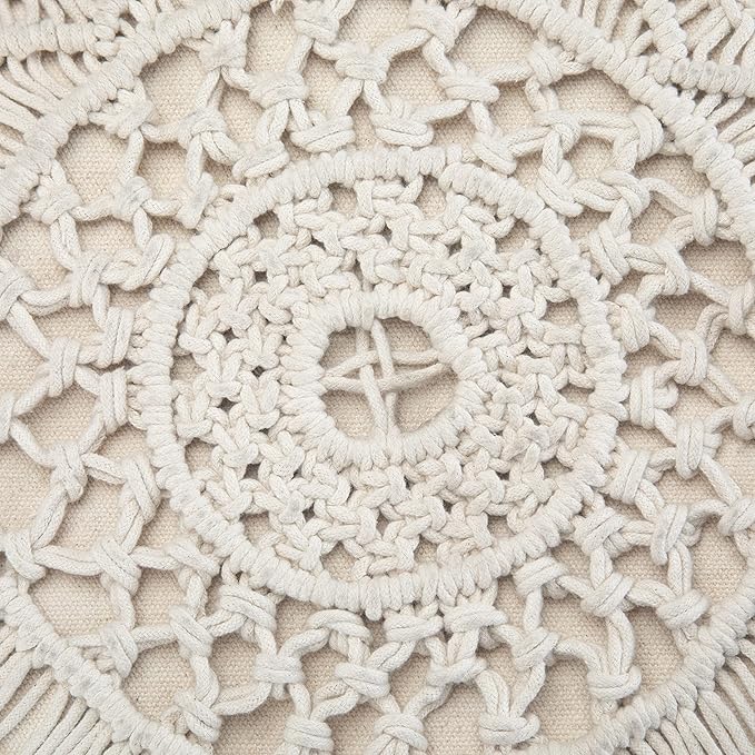 SIMPLIHOME Coates Boho Round Macrame Pouf in Natural Cotton for the Living Room, Bedroom and Kids Room