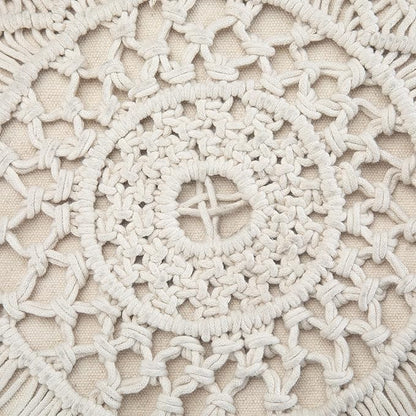 SIMPLIHOME Coates Boho Round Macrame Pouf in Natural Cotton for the Living Room, Bedroom and Kids Room
