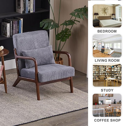 Accent Chairs, Set of 2 Mid-Century Modern Chair with Pillow, Armchair with Solid Wood, Reading Relaxing Leisure Chair for Living Room（Dark Grey）