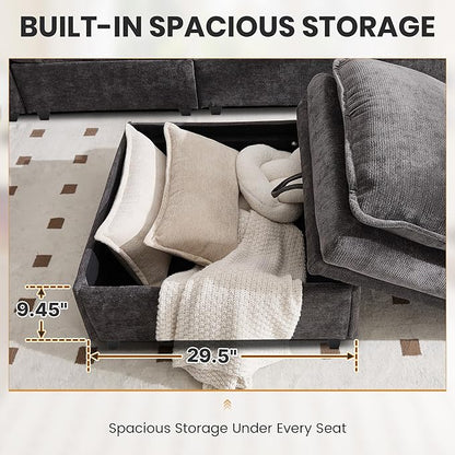130" U Shaped Modular Sectional Sofa, Couch with Ottoman Storage, Chenille Cloud Couch with Plush Deep Seating for Living Room, Bedroom (9 Seat, Grey)