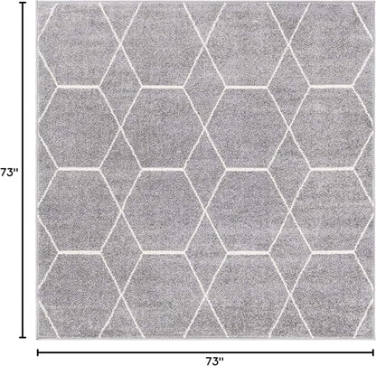 Unique Loom Trellis Frieze Collection Area Rug - Geometric (6' Square, Light Gray/ Ivory)