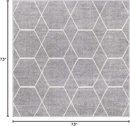 Unique Loom Trellis Frieze Collection Area Rug - Geometric (6' Square, Light Gray/ Ivory)