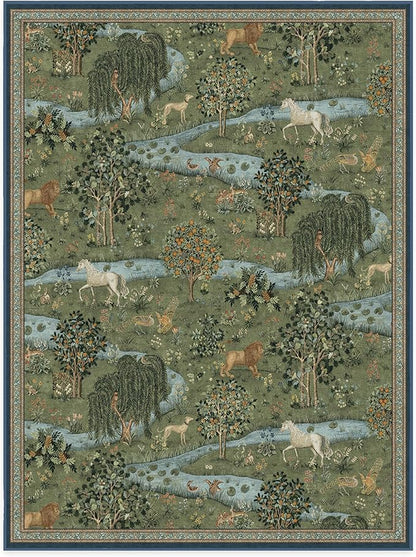 RUGGABLE x Morris & Co Washable Area Rug – Owl & Willow Green 9x12, Stain-Resistant, Non-Slip – Large Machine Washable Rugs for Living Room, Bedroom, Hallway, Entryway & Office–with Cushioned Pad