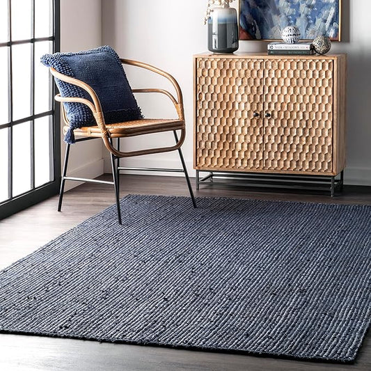nuLOOM 5x8 Rigo Jute Hand Woven Area Rug, Navy, Solid Farmhouse Design, Natural Fiber, For Bedroom, Living Room, Dining Room, Hallway, Office, Kitchen, Entryway